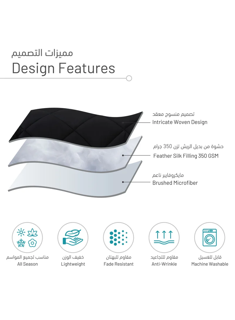 Donetella Lightweight Comforter Set 6-Pcs Double Size(200x200 Cm) Solid Bedding Comforter Sets With Plain Diamond Quilting And Down Alternative Filling Black