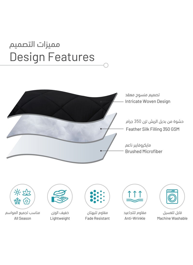 Lightweight Comforter Set 6-Pcs Double Size(200x200 Cm) Solid Bedding Comforter Sets With Plain Diamond Quilting And Down Alternative Filling Black