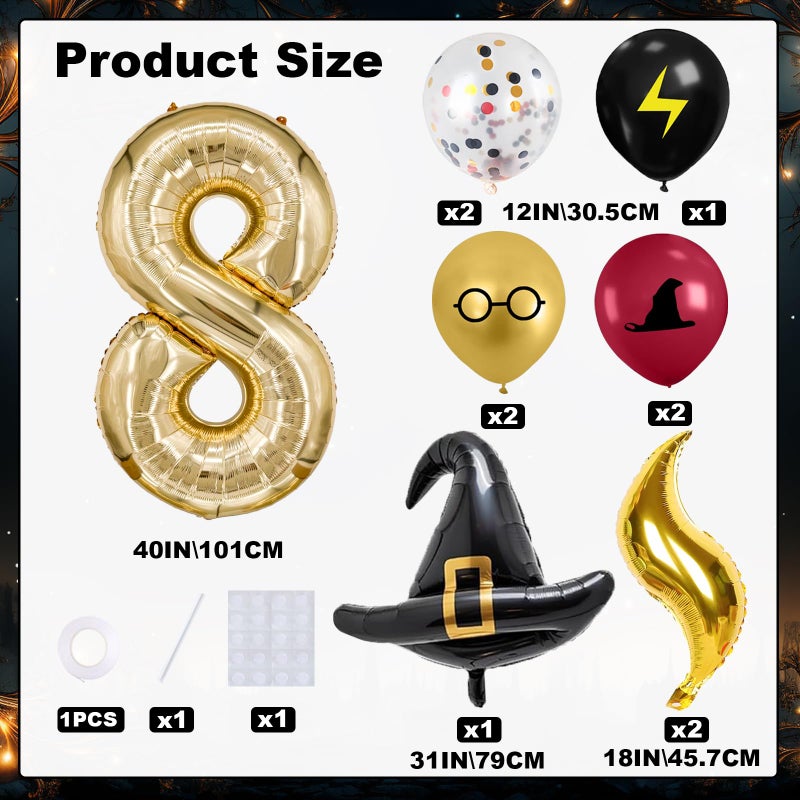 Zailo 40-inch Number Magic Wizard School Balloons, Magic Wizard Themed Party Decorations, Snitch Balloons Suitable for Magic Themed Birthdays Baby Shower Party Supplies (Number 8) - Image 2