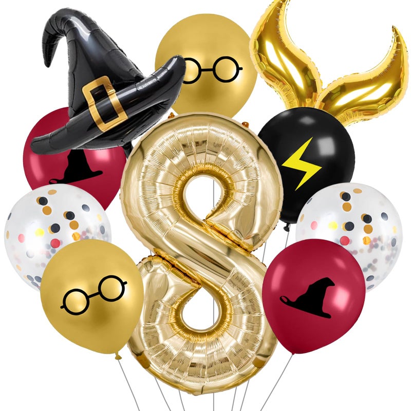 Zailo 40-inch Number Magic Wizard School Balloons, Magic Wizard Themed Party Decorations, Snitch Balloons Suitable for Magic Themed Birthdays Baby Shower Party Supplies (Number 8) - Image 1