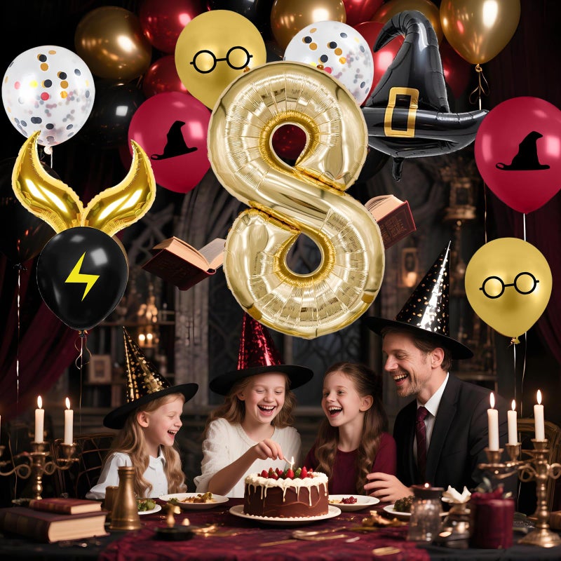 Zailo 40-inch Number Magic Wizard School Balloons, Magic Wizard Themed Party Decorations, Snitch Balloons Suitable for Magic Themed Birthdays Baby Shower Party Supplies (Number 8) - Image 4