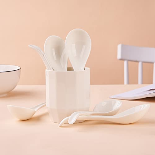 CHILDIKE Ceramic Asian Soup Spoons, White Pocelain Chinese/Japanese Soup Spoons for Cereal, Ramen Pho 6.6 Inch, Set of 6 - Deep Oval Hook Design - Image 5