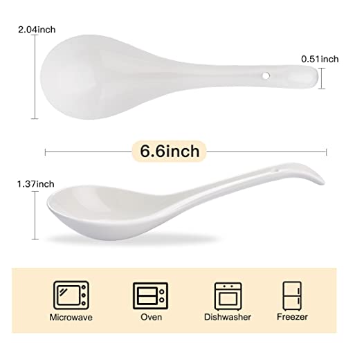 CHILDIKE Ceramic Asian Soup Spoons, White Pocelain Chinese/Japanese Soup Spoons for Cereal, Ramen Pho 6.6 Inch, Set of 6 - Deep Oval Hook Design - Image 2