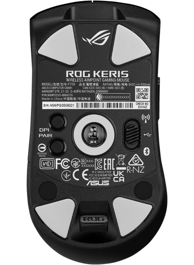 Asus ROG Keris Wireless AimPoint Gaming Mouse, Tri-mode connectivity (2.4GHz RF, Bluetooth, Wired), 36000 DPI sensor, 5 programmable buttons, ROG SpeedNova, Replaceable switches, Paracord cable, Black - Image 4