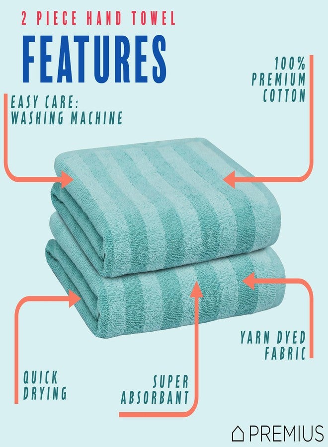 PREMIUS 2 Pack Stripes 100% Cotton Yarn Dyed Hand Towel, Aqua-Cyan, 16x28 Inches - Image 2