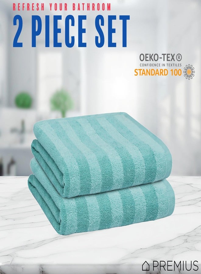 PREMIUS 2 Pack Stripes 100% Cotton Yarn Dyed Hand Towel, Aqua-Cyan, 16x28 Inches - Image 3