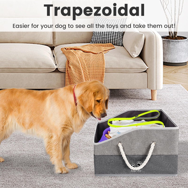 Nage-Bay Large Dog Toy Basket With Handle, Foldable Dog Toy Box for Living Room Area, 20" Basket for Dog's Toys, Clothes, Organizers and Storage with Hard Board, Anti-slip for Pet Toys (Gray, Medium) - Image 3