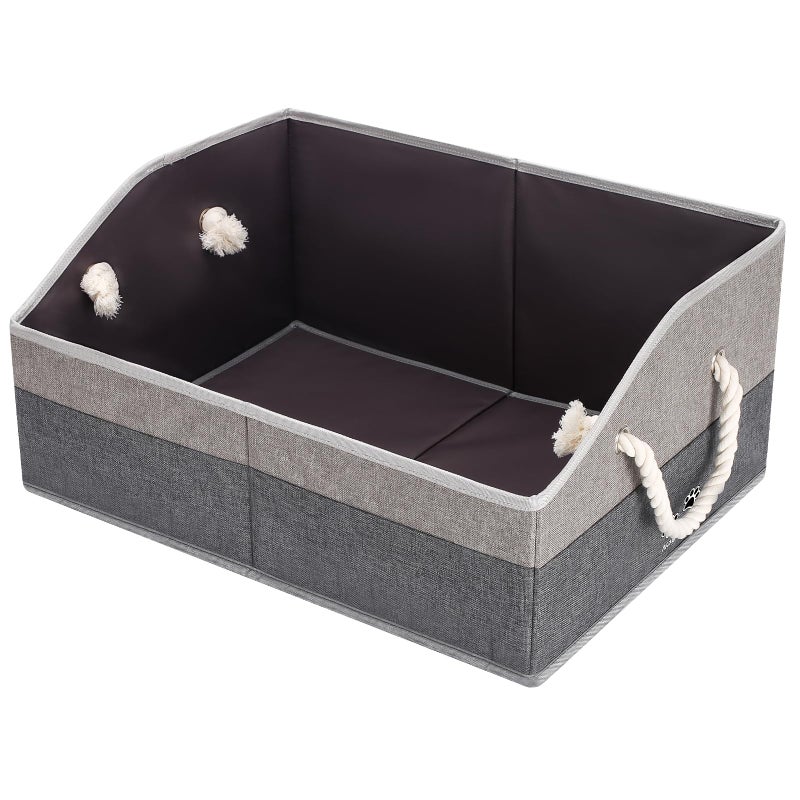 Nage-Bay Large Dog Toy Basket With Handle, Foldable Dog Toy Box for Living Room Area, 20" Basket for Dog's Toys, Clothes, Organizers and Storage with Hard Board, Anti-slip for Pet Toys (Gray, Medium) - Image 1