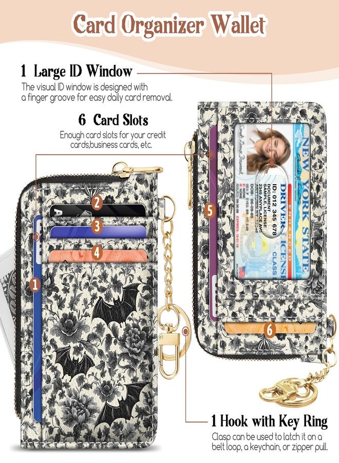 GIANCOMICS Slim Wallet Credit Card Holder Women, Rfid Blocking Small Card Case, Keychain Thin Pocket Curved Zipper Wallet, Travel Card Holder PU Leather ID Window, Ladies Female Gifts, Goth Bat, - Image 4