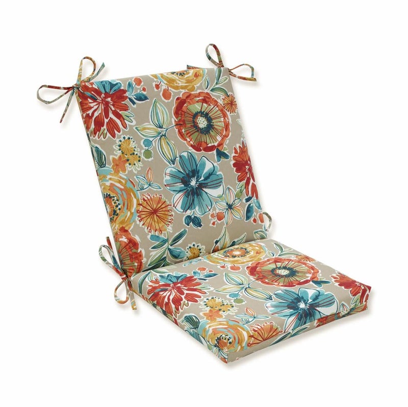 Pillow Perfect Floral IndoorOutdoor Solid Back 1 Piece Chair Cushion with Ties Squared Corner Deep Seat Weather and Fade Resistant 365 x 18 TanBlue Colsen