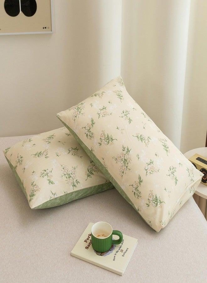 ECOCOTT 2 Pack Pillowcase Queen Size, Green Floral Pillow Cases Set - 100% Cotton Pillow Covers with Envelope Closure (Queen, 20"x30") - Image 2