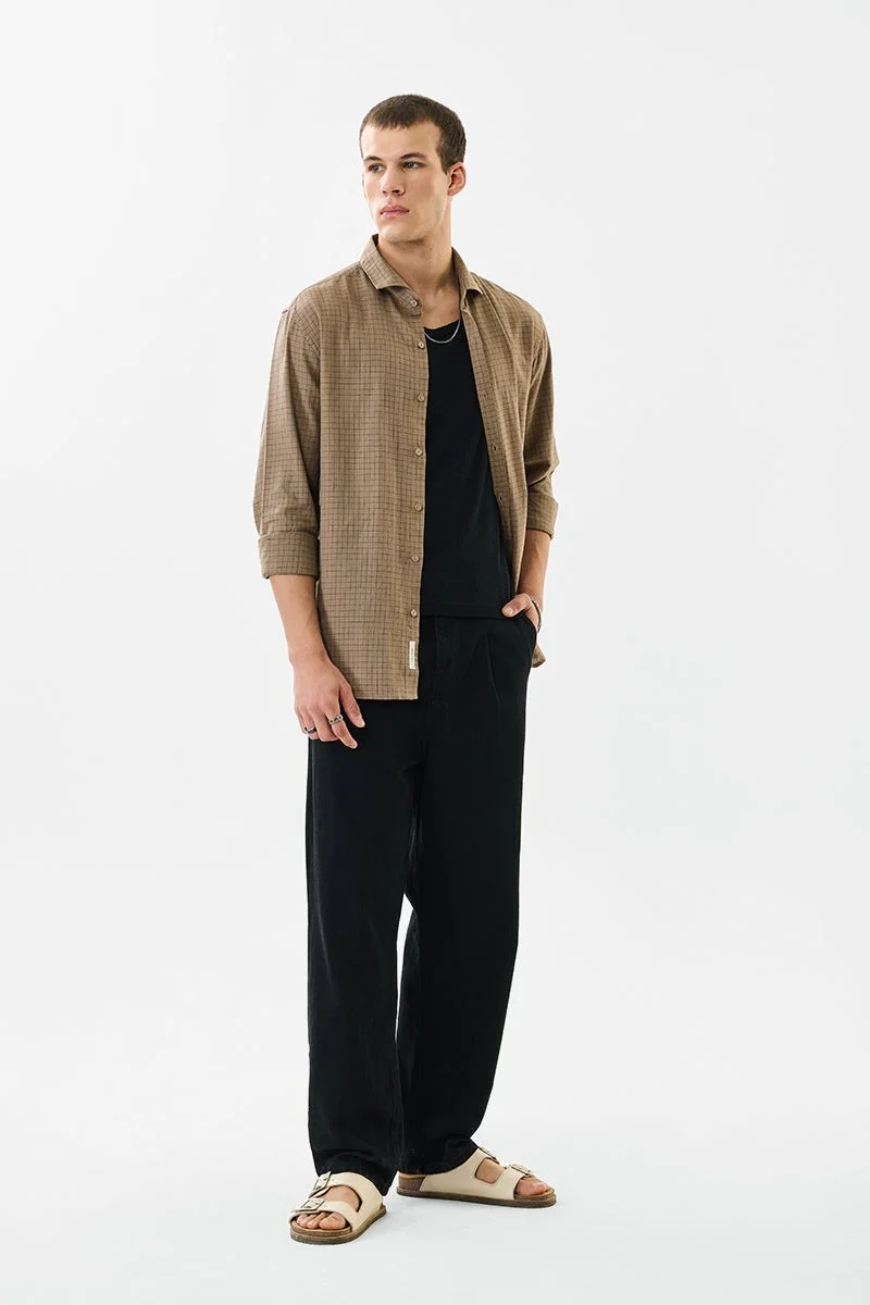 SNITCH Light Brown Checkered Long Sleeve Regular Fit Shirt
