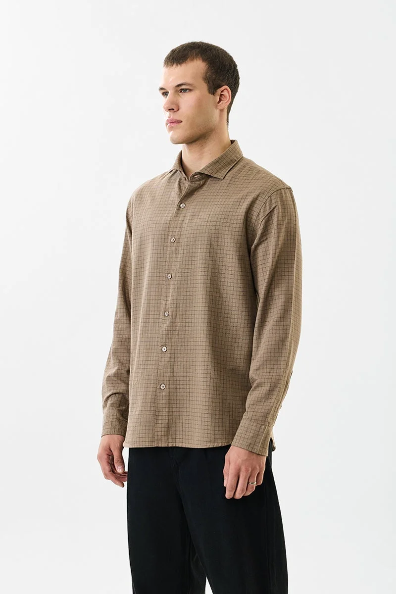 SNITCH Light Brown Checkered Long Sleeve Regular Fit Shirt