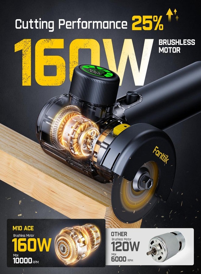 Fanttik M10 ACE Cordless Angle Grinder Brushless, 3 Inch Compact Cut Off Tool with LED Display, 3 Variable Modes, Double Security, Type-C Fast Charging, 10000RPM Mini Cutter with 4 Blades - Image 2