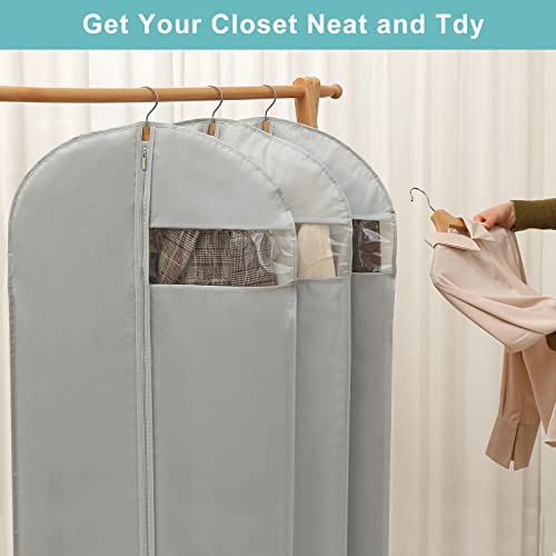 Perber 4 Pack - 65" Dress Garment Bags for Hanging Clothes, Dress Bags for Gowns Long, Foldable Long Garment Bag with Clear Window for Closet Storage and Travel - Gray - Image 5