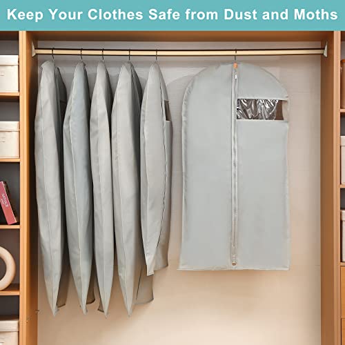 Perber 4 Pack - 65" Dress Garment Bags for Hanging Clothes, Dress Bags for Gowns Long, Foldable Long Garment Bag with Clear Window for Closet Storage and Travel - Gray - Image 4