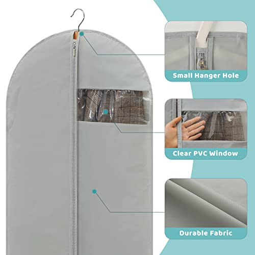 Perber 4 Pack - 65" Dress Garment Bags for Hanging Clothes, Dress Bags for Gowns Long, Foldable Long Garment Bag with Clear Window for Closet Storage and Travel - Gray - Image 2