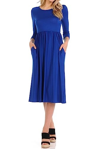 iconic luxe Women's Fit and Flare Midi Dress with Pockets Medium Royal Blue - Image 5