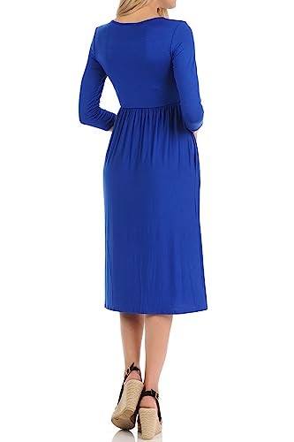 iconic luxe Women's Fit and Flare Midi Dress with Pockets Medium Royal Blue - Image 4