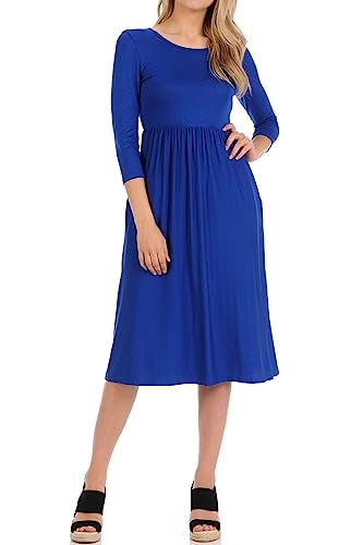 iconic luxe Women's Fit and Flare Midi Dress with Pockets Medium Royal Blue - Image 2