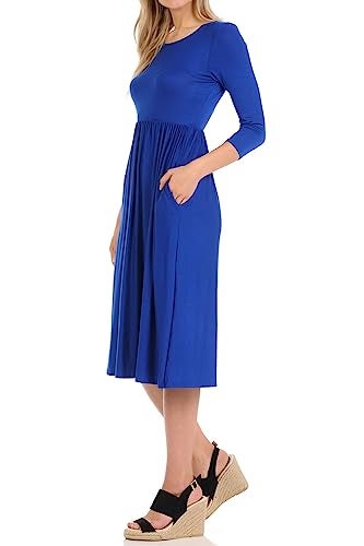 iconic luxe Women's Fit and Flare Midi Dress with Pockets Medium Royal Blue - Image 3