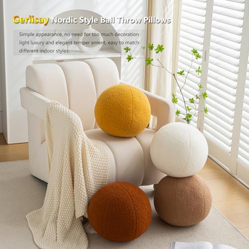 Gerlisay 11.8 inch Ball Pillow Nordic Round Throw Pillows Boucle Ball Pillow Sphere Shaped Pillow Round Decorative Pillow for Couch, Sofa, Bedroom (Cream White, 11.8 inch) - Image 2
