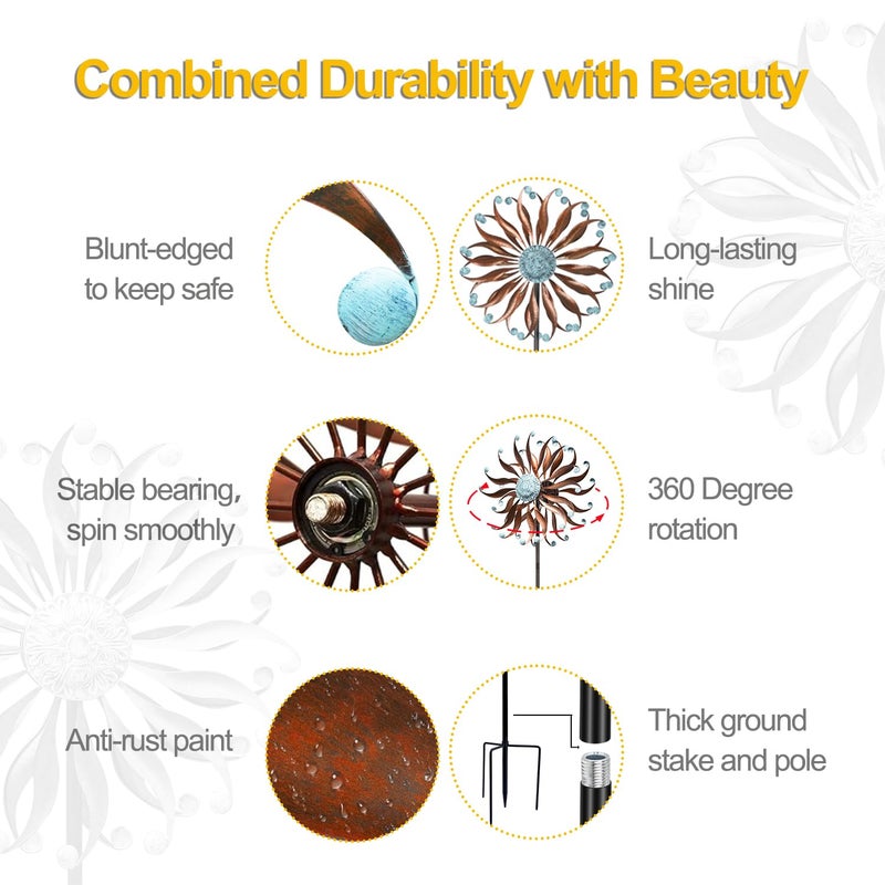 LimeHill Wind Spinners Outdoor â€“ Metal Large Wind Spinners for Yard and Garden, Kinetic Wind Sculptures & Spinners with Stake, Perfect Gift for Family (24" W x 84" H) - Image 5