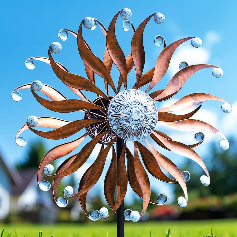 LimeHill Wind Spinners Outdoor â€“ Metal Large Wind Spinners for Yard and Garden, Kinetic Wind Sculptures & Spinners with Stake, Perfect Gift for Family (24" W x 84" H) - Image 1