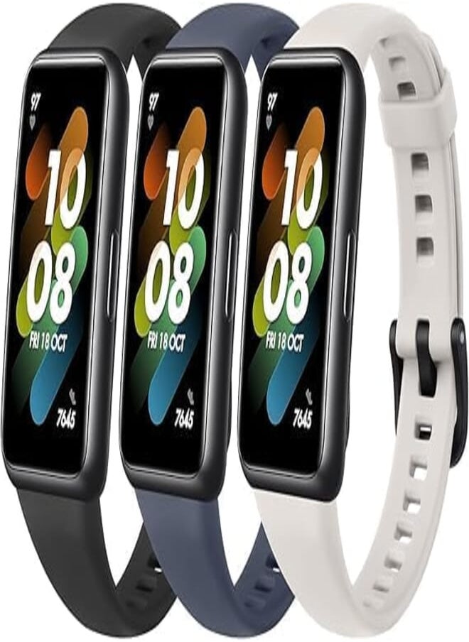 Next Next Store Silicone Strap Compatible with Huawei Band 7 Ultra Breathable Waterproof Sport Strap - (3 Pack) 