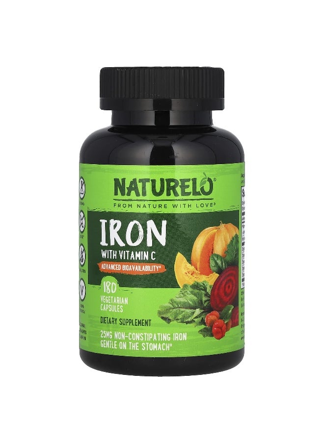 NATURELO NATURELO, Iron with Vitamin C, 180 Vegetarian Capsules  - Image 1