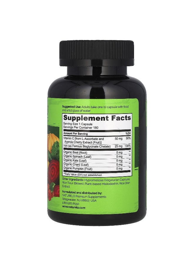 NATURELO NATURELO, Iron with Vitamin C, 180 Vegetarian Capsules  - Image 2