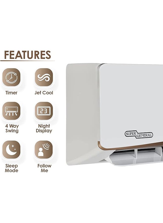SUPER GENERAL 1.5 Ton Split Air Conditioner, 18000 BTU, Rotary Compressor, Auto Restart, Gold Fin, 4-Way Swing - 115.5 x 41.5 x 31.5 Cm 2998 W SGS195NE White - Image 3