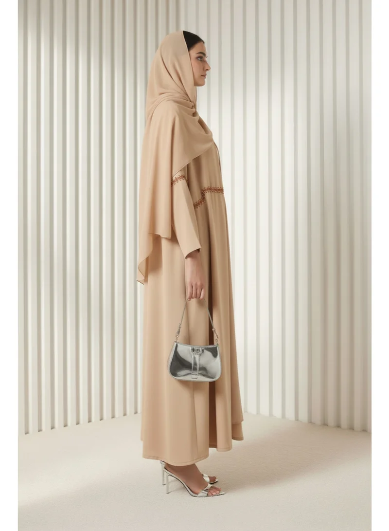 مويستريت Pink Hand-Beaded Abaya in Premium Korean Nida With Headscarf