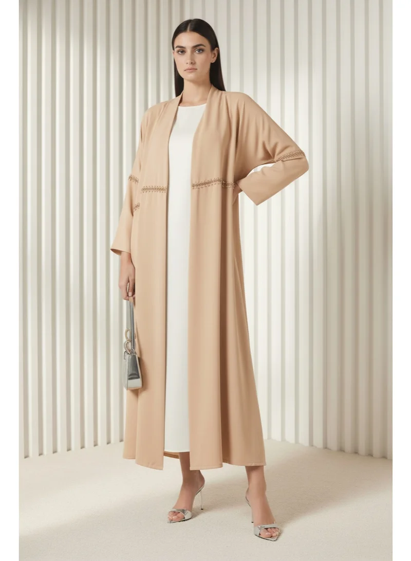 مويستريت Pink Hand-Beaded Abaya in Premium Korean Nida With Headscarf