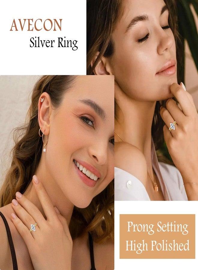 AVECON 3.5CT Marquise Cut Engagement Ring Set for Women, Wedding Promise Cubic Zirconia Band, 14K Gold Plated Stackable Adjustable Bridal Half Eternity Open Rings, Size 5-9, 5, Yellow Gold Plated - Image 4