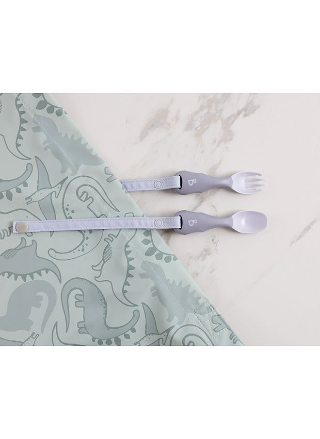 bibado - Handi Toddler Cutlery Set, Food Safe Baby Cutlery, Toddler Fork And Spoon Set, Toddler Eating Utensils For Babies 6 Months And Up, Also Attaches To Coverall Bib - Mist - Image 1