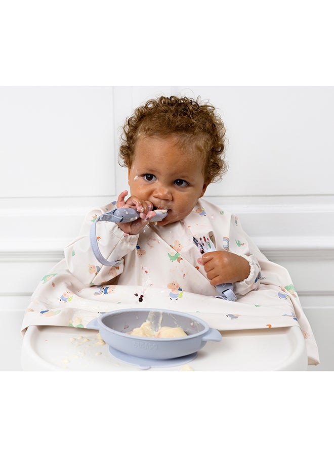 bibado - Handi Toddler Cutlery Set, Food Safe Baby Cutlery, Toddler Fork And Spoon Set, Toddler Eating Utensils For Babies 6 Months And Up, Also Attaches To Coverall Bib - Mist - Image 1