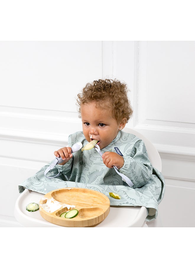 bibado - Handi Toddler Cutlery Set, Food Safe Baby Cutlery, Toddler Fork And Spoon Set, Toddler Eating Utensils For Babies 6 Months And Up, Also Attaches To Coverall Bib - Mist - Image 1