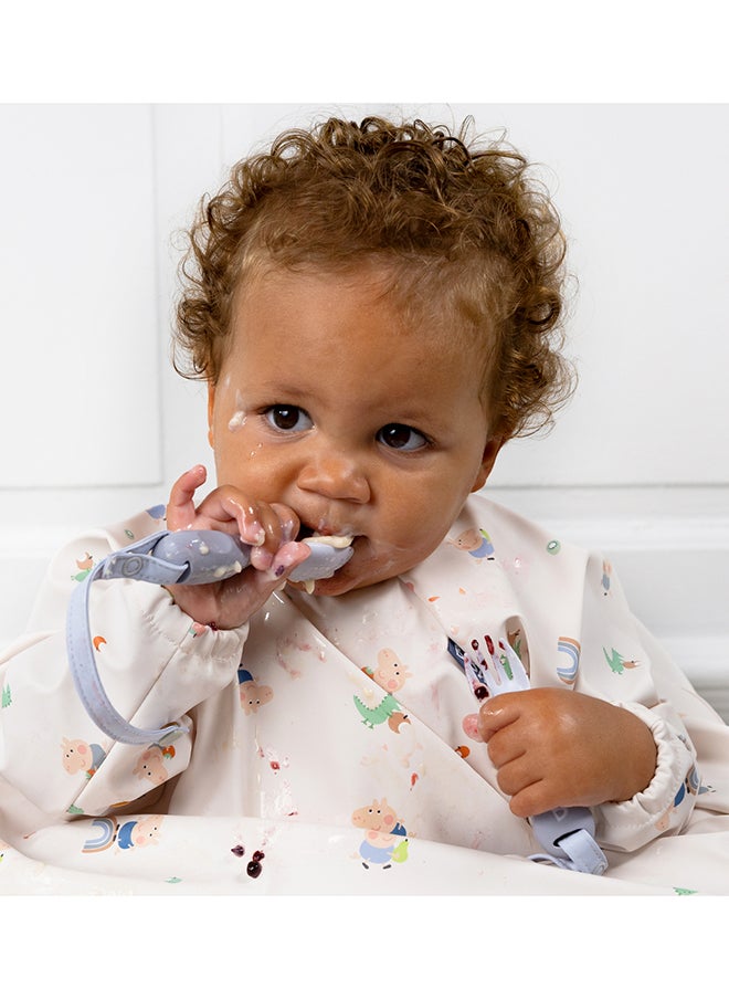 bibado - Handi Toddler Cutlery Set, Food Safe Baby Cutlery, Toddler Fork And Spoon Set, Toddler Eating Utensils For Babies 6 Months And Up, Also Attaches To Coverall Bib - Mist - Image 1