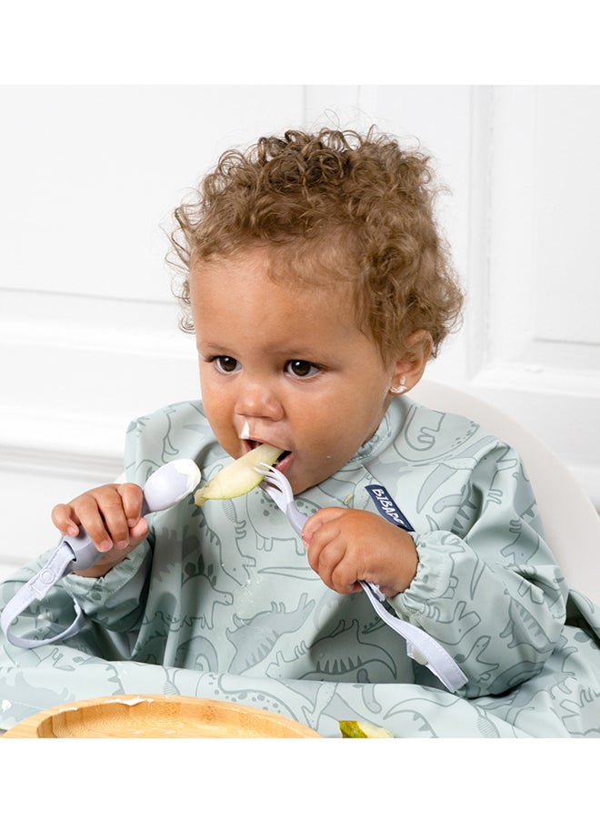 bibado - Handi Toddler Cutlery Set, Food Safe Baby Cutlery, Toddler Fork And Spoon Set, Toddler Eating Utensils For Babies 6 Months And Up, Also Attaches To Coverall Bib - Mist - Image 1