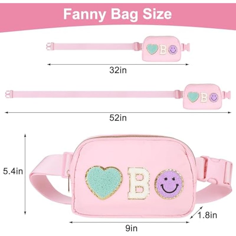 شنطة كروس بحزام من النايلون للبنات بعمر 4-14 سنة من فاني باك مع سلسلة مفاتيح، شنط خصر للحفلات للاطفال والمراهقين والبنات، هدايا شخصية لحفلات اعياد الميلاد والكريسماس، زهري B - Image 2