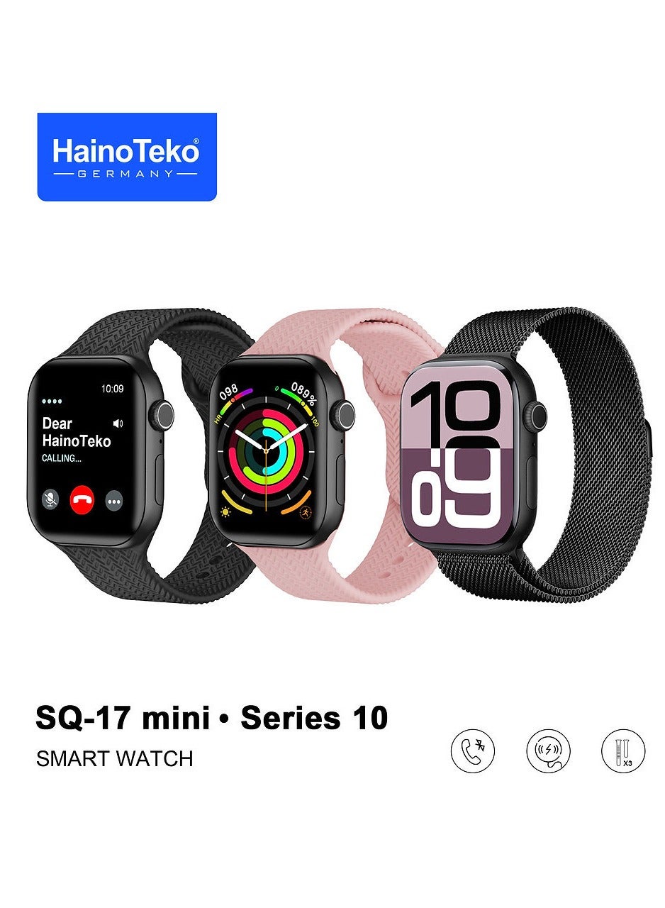 Haino Teko HainoTeko SQ-17 Mini Smart Watch AMOLED Display with 3 Interchangeable Straps Designed for Ladies Black