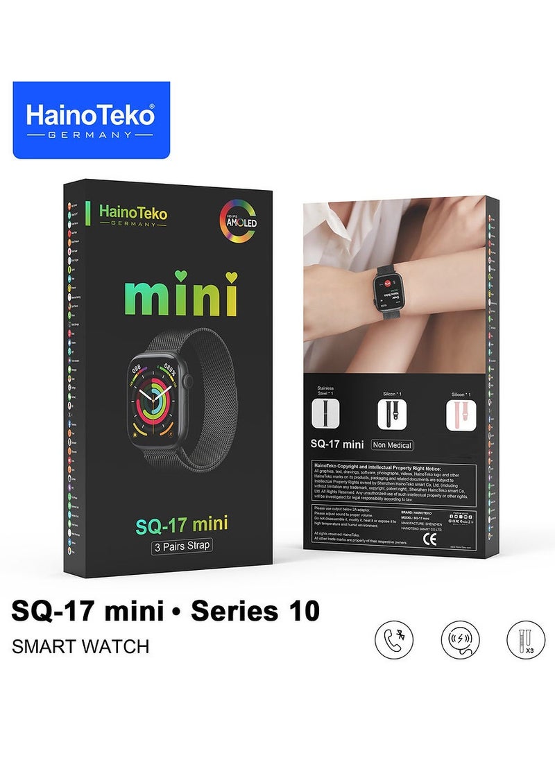HainoTeko SQ-17 Mini Smart Watch AMOLED Display with 3 Interchangeable Straps Designed for Ladies Black