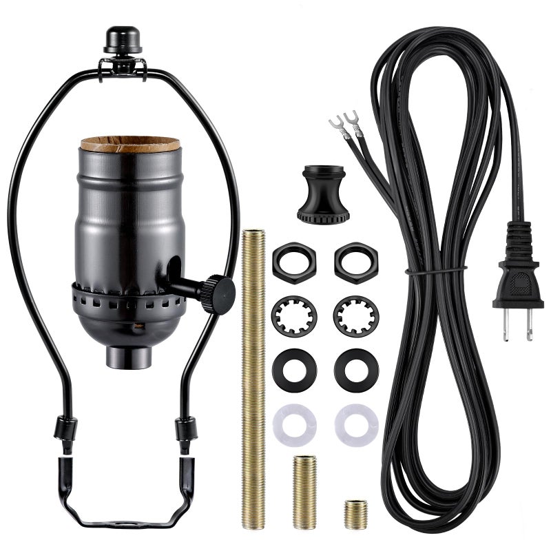 EMNOOTI Lamp Making Kit,Make a Lamp or Repair Kit,3-Way Lamp Socket with Matching Cord Lamp Harp Set,Lamp Wiring Kit for Table Floor Lamp,Essential Hardware for DIY Lamp Design or Repair (Black, 1) - Image 1