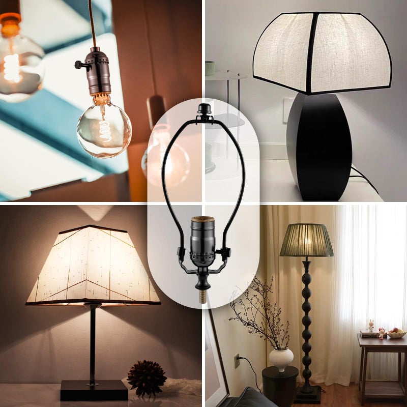 EMNOOTI Lamp Making Kit,Make a Lamp or Repair Kit,3-Way Lamp Socket with Matching Cord Lamp Harp Set,Lamp Wiring Kit for Table Floor Lamp,Essential Hardware for DIY Lamp Design or Repair (Black, 1) - Image 5