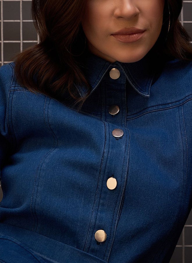 StyleStone فستان قميص جينز أزرق من ستايل ستون مع تفاصيل ربط - Image 2