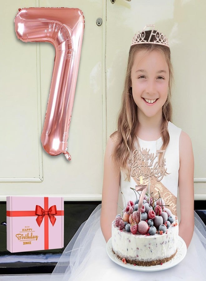 YeohJoy 7th Birthday Decorations for Girls, Including 7th Birthday Sash and Tiara, Cake Topper and Candle, Number Balloon, 7 Year Old Girl Gifts - Image 2