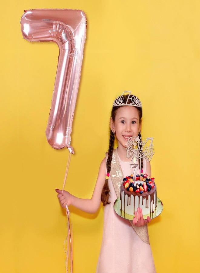 YeohJoy 7th Birthday Decorations for Girls, Including 7th Birthday Sash and Tiara, Cake Topper and Candle, Number Balloon, 7 Year Old Girl Gifts - Image 4