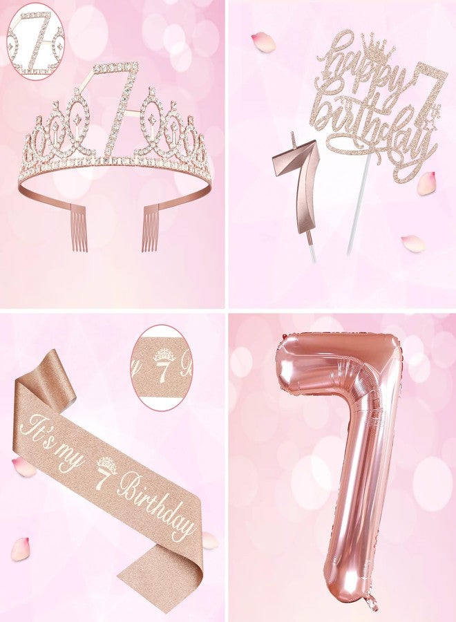 YeohJoy 7th Birthday Decorations for Girls, Including 7th Birthday Sash and Tiara, Cake Topper and Candle, Number Balloon, 7 Year Old Girl Gifts - Image 3