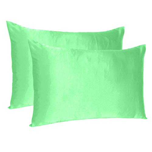 Oussum Satin Silk Pillowcase Pillow Case Covers with Envelop Closure for Hair and Skin Home Bed Decor Set of 2 Pillowcase Free 3 pcs scrunchies (Lumbar, Patina Green) - Image 1